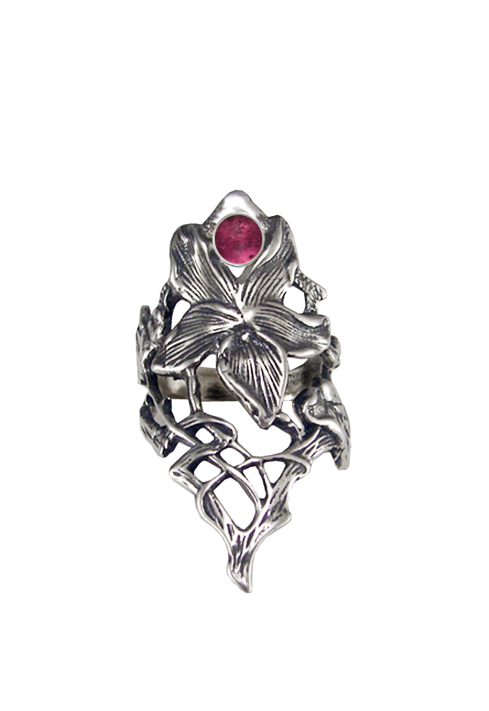 Sterling Silver Woman Maiden's Flower Ring With Pink Tourmaline Size 9